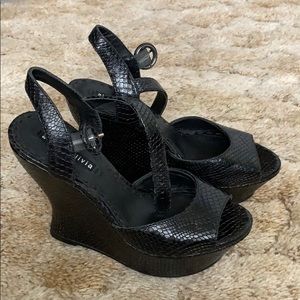 Alice and Olivia black leather wedges